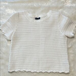 White Crochet short sleeve sweater